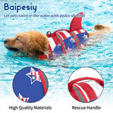 Baipesiy Dog Life Jacket, American Flag Ripstop Shark Dog Life Vest for Swimming & Boating, High Buoyancy Reflective Pet Vest with Rescue Handle, for X-Small/Medium/Large/X-Large Dogs (USA Flag, M)