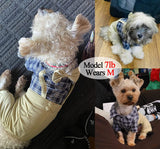 Pet Clothes Dog Shirts Classic Plaid Striped Overall Jumpsuit, Gentle Puppy Wedding Birthday Western Onesies Apparel, Fashion Daily Outfit with Bowtie for Dogs and Cats (X-Small, Khaki)