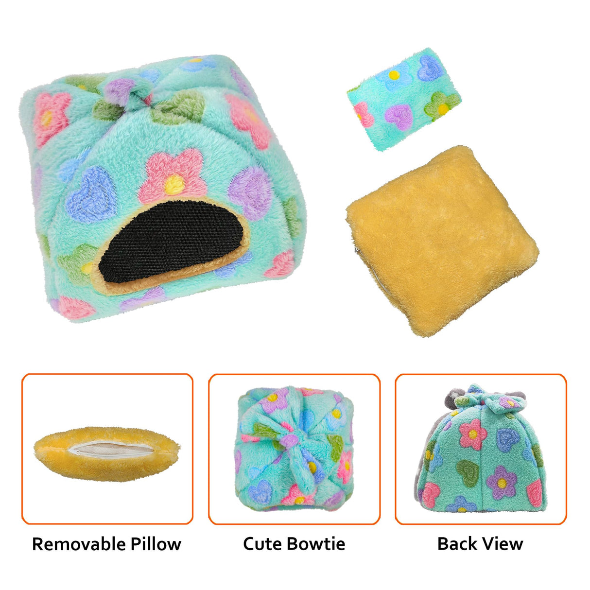 GINIDEAR Guinea Pig Bed, Guinea Pig Warm Hideout House Accessories Cozy Bed for Small Animals Hamsters Chinchillas Dwarf Bunnies Hedgehogs. M, Green Flower
