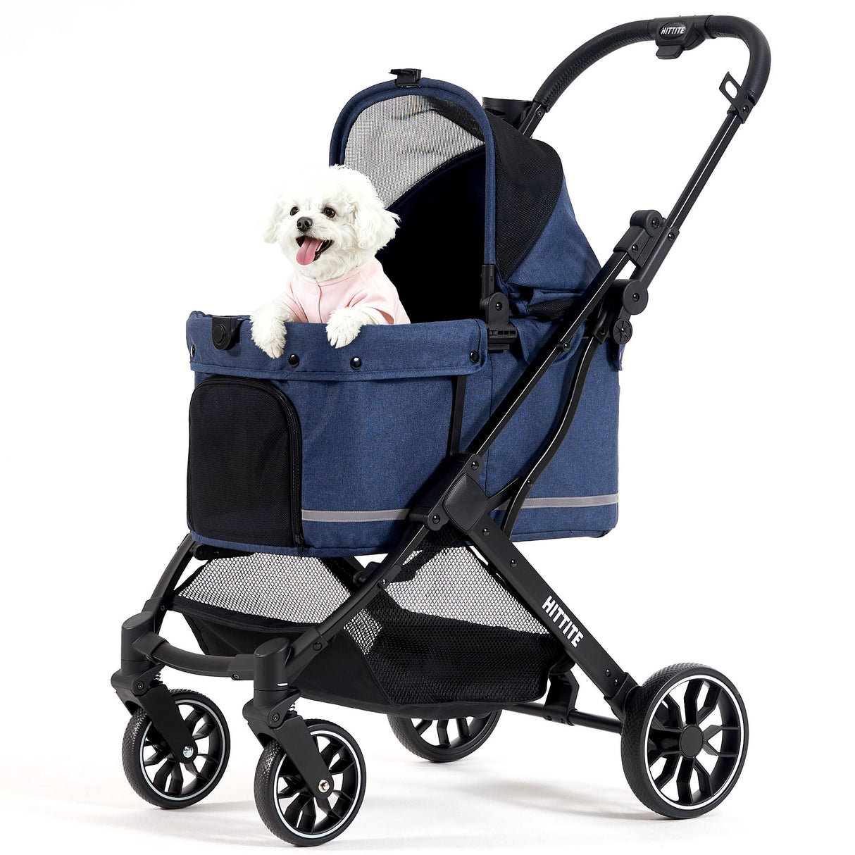 HITTITE Pet Stroller with Weatherproof Cover, All-Terrain 4-Wheel Cat & Dog Stroller with Adjustable Canopy, Foldable Dog Strollers with Storage Basket for Small to Medium Dogs Up to 55 lbs.