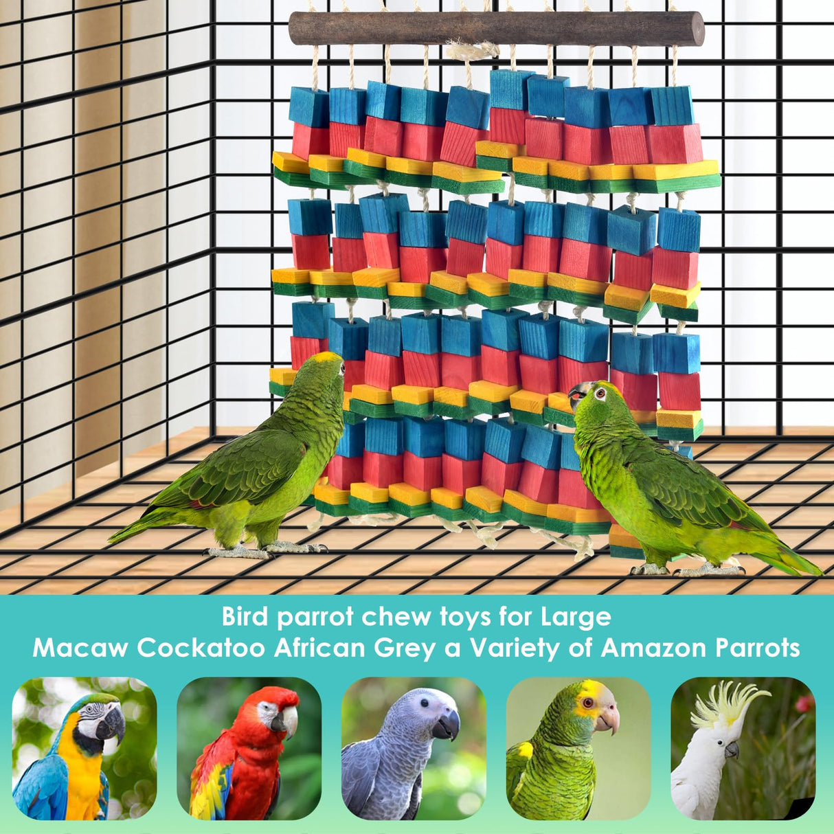 DBNESS Extra Large Bird Toys, 21.6inch XL Macaw African Grey Parrot Chewing Toys, Natural Wooden Block Knots Tearing Toy Parrot Cage Accessories for Big Birds