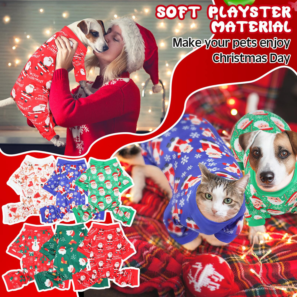 Jeere 6 Pcs Dog Pajamas, Dog Holiday Pajamas Jumpsuit for Small Medium Boy Girl Puppy Winter Pet Clothes(Christmas,M)