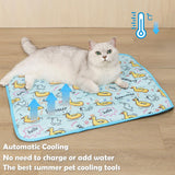 BAMY Cat Cooling Mat Summer Dog Silk Pad Self Cooling Cushion Washable Kitten Ice Blanket with Duck Strawberry Pattern (Blue Duck, M (27.6"x19.7"))
