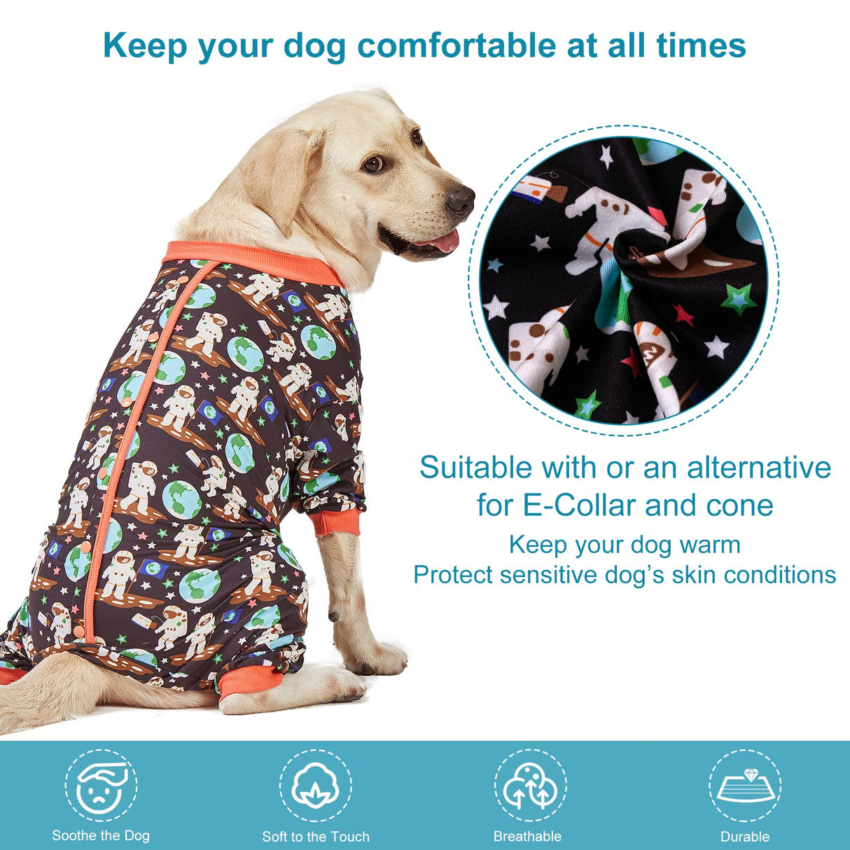 LovinPet Large Dog Shirt/Dogs Onesies/Doberman Sun Shield Shirt/Space Astronauts Black Print/Lightweight Pullover, Large Puppy PJ's/Full Coverage Doberman Pajamas /2XL