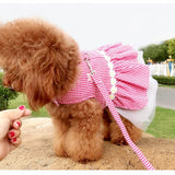 Small Dog Dress with Leash Set Adjustable Dog Harness Dress with D Ring Breathable Walk Doggie Outfits for Puppy Girl and Cat (S,Pink)