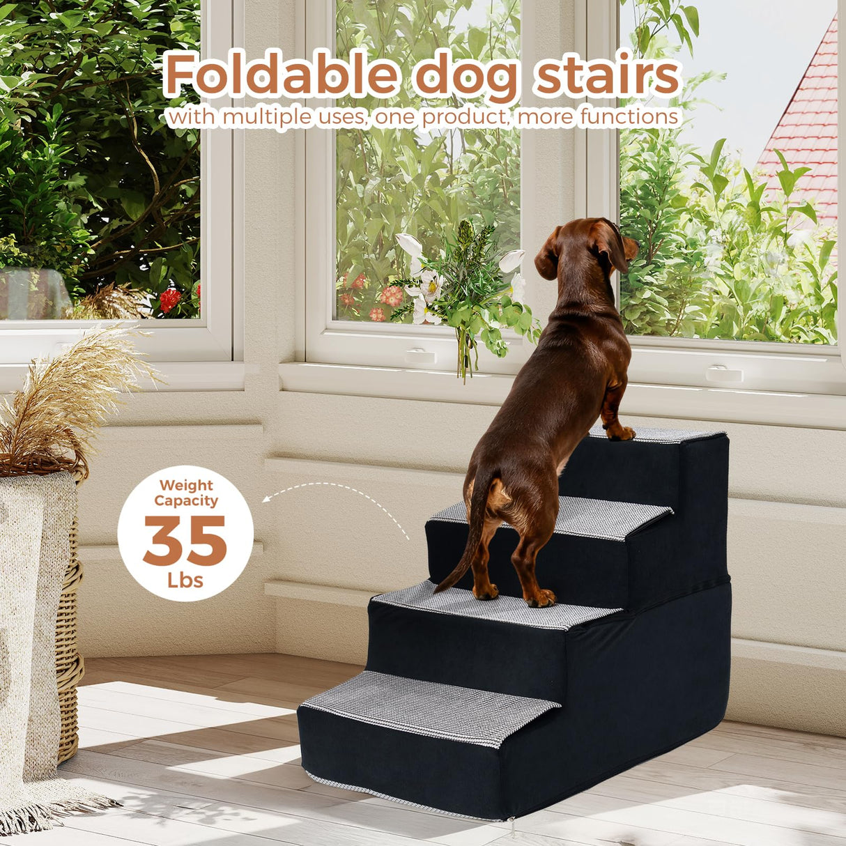 VERASCOT Dog Stairs for Small Dogs and Cats 18.5" H 4-Step Dog Steps for High Bed Couch and Sofa High-Density Foam Pet Stairs with Supporting Board Pet Steps with Non-Slip Bottom Washable Cover