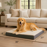Orthopedic Dog Bed - 2-Layer 36x27-Inch Memory Foam Pet Mattress with Machine-Washable Sherpa Cover for Large Dogs up to 65lbs by PETMAKER (Gray)