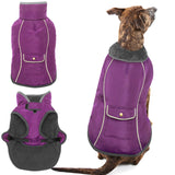 MOTZABO Dog Winter Coat - Warm Dog Clothes for Rain Snow Wind Cold Weather - Reflective Purple Adjustable Windproof Pet Vest Jacket with Leash Hole for Small Medium Large Dogs Indoor Outdoor