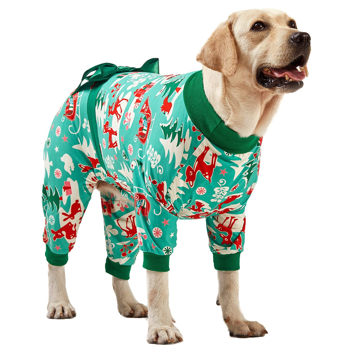 LovinPet Large Dog Christmas Pajamas for Dogs - Shirts for Big Dogs Xmas Holiday Costume Lightweight Pullover, Christmas Critters Aqua Prints Large Dog Pjs, Pitbull Dog Onesie, Pitbull Onesie, 2XL