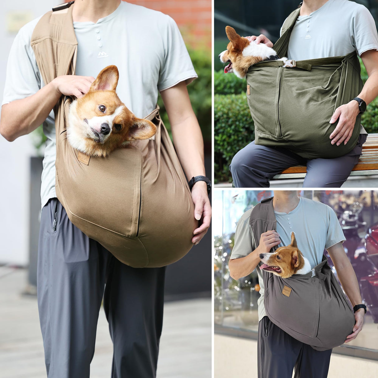 ETIAL Medium Dog Sling Carrier, Thick Padded Adjustable Shoulder Strap Dog Carriers with Metal Safety Leash, Comfortable Hand Free Pet Pouch Carrier for 25-40 lbs Dogs Outdoor Travel Hiking (Green)