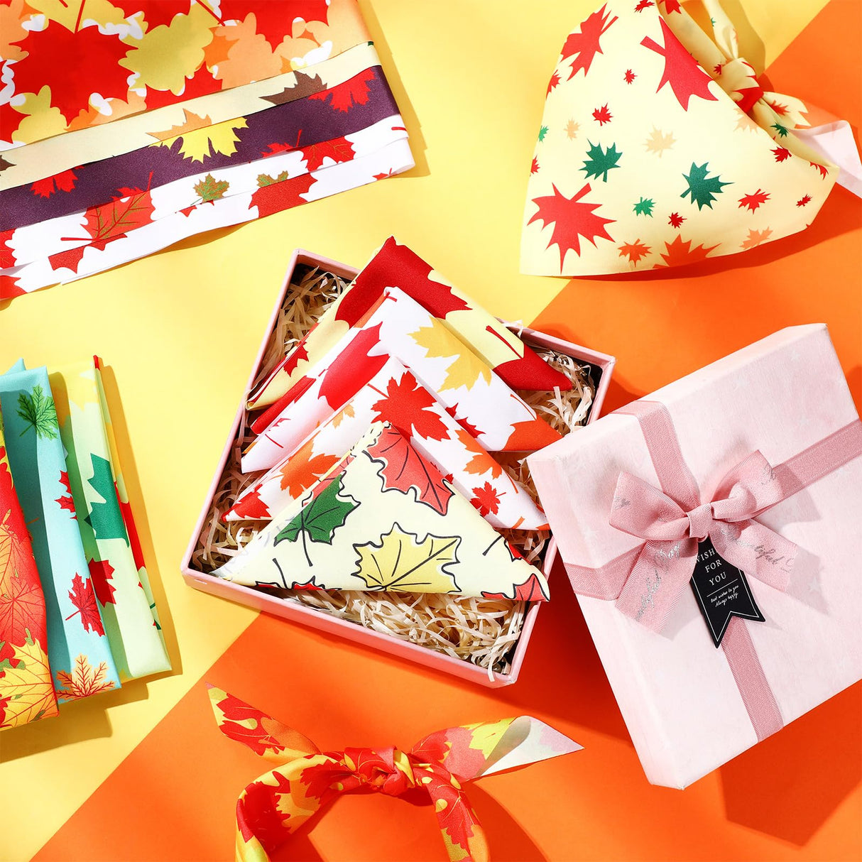 Chunful 100 Pieces Thanksgiving Dog Bandanas Bulk Fall Autumn Pet Bandanas with Leaves Patterns Triangle Scarf Bib Kerchief Set for Small Large Dog Costume Accessories (25.6 x 17.7 x 17.7)