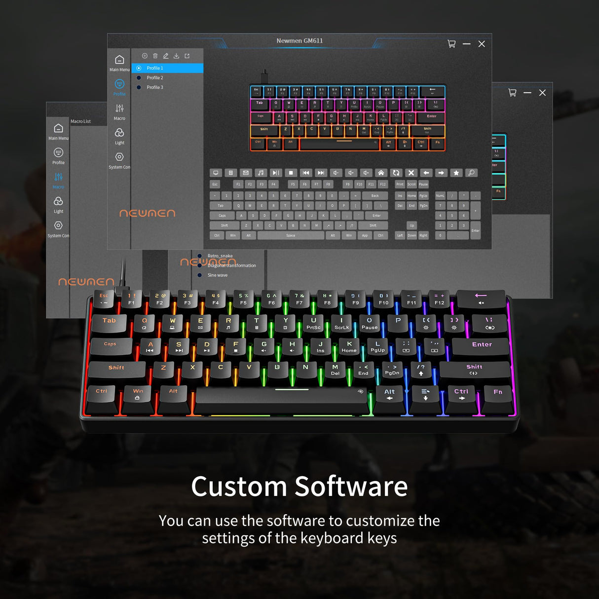 GM611 Mechanical Keyboard,Rainbow LED Backlit Gaming Wired Keyboards Compact Mini 61 Keys Portable 60 Percent Mechanical Keyboard with Black Keycaps,for Windows Laptop PC Linear Red Switches