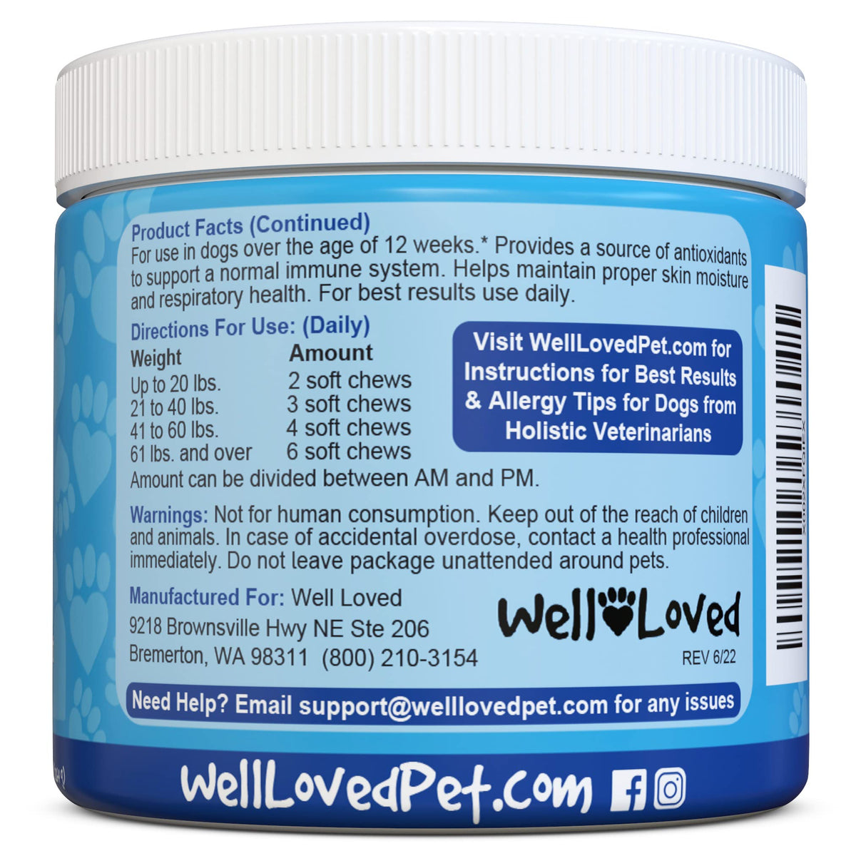 Well Loved Dog Allergy Chews - Dog Allergy Relief, Itching Skin Relief, Hot Spot Treatment & Seasonal Allergies, Vet Developed, Anti Itch Skin Irritation Treatment, Made in USA, 120 Chews