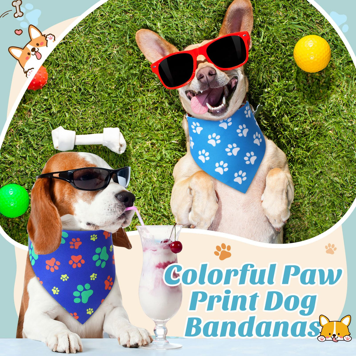 Jeere 50 Pcs Blue Paw Print Dog Bandanas Bulk Animal Footprint Bandanas for Dogs Triangle Kerchief Bib Scarf Set for Pet Winter Costume Photo Props Daily Accessories Pet Shops (25.6 x 17.7 x 17.7)