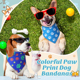 Jeere 50 Pcs Blue Paw Print Dog Bandanas Bulk Animal Footprint Bandanas for Dogs Triangle Kerchief Bib Scarf Set for Pet Winter Costume Photo Props Daily Accessories Pet Shops (25.6 x 17.7 x 17.7)