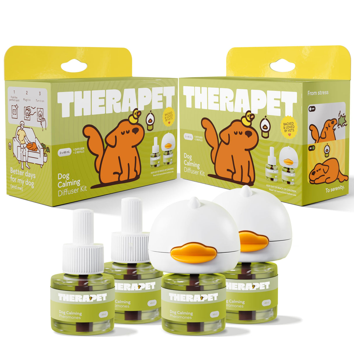 TherapetMD 2-Pack 120-Days Dog Calming Diffuser Kits - Dog Pheromone Diffuser for Stress, Destructive Behavior, Pee Accidents, Separation Anxiety, Aggression & Chewing - Each Include 120-Days Refills