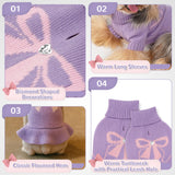 YUDODO Bowknot Dog Sweater Dress for Small Dogs Girl, Stretchy Pet Sweaters Pullover Coats, Fall Winter Warm Dog Turtleneck Sweater (Purple, S)