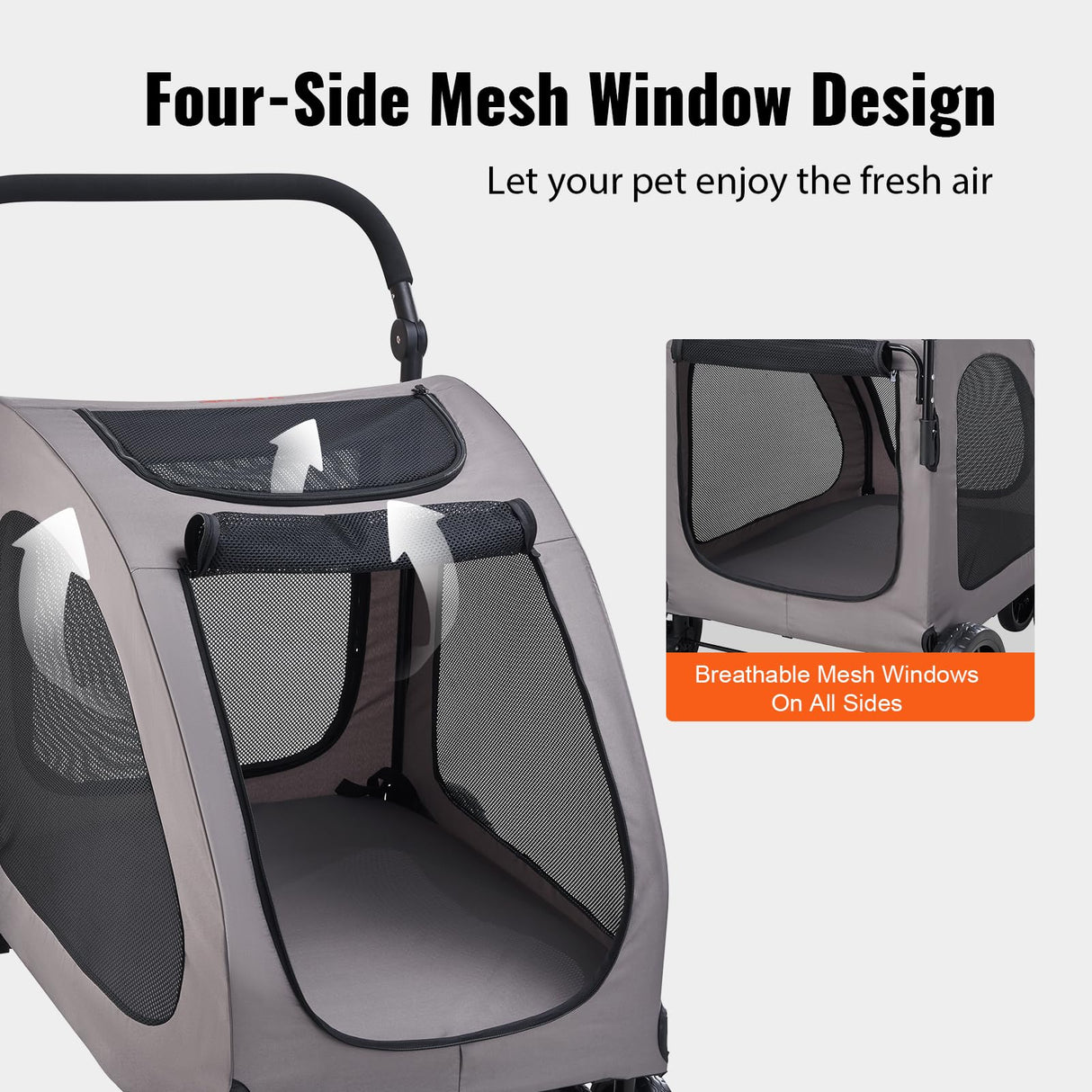 VEVOR Pet Stroller, 4 Wheels Dog Carrier with Brakes, 160lbs Weight Capacity, Portable Puppy Travel Strollers with Breathable Mesh Windows & Height-Adjustable, for Cats & Dogs