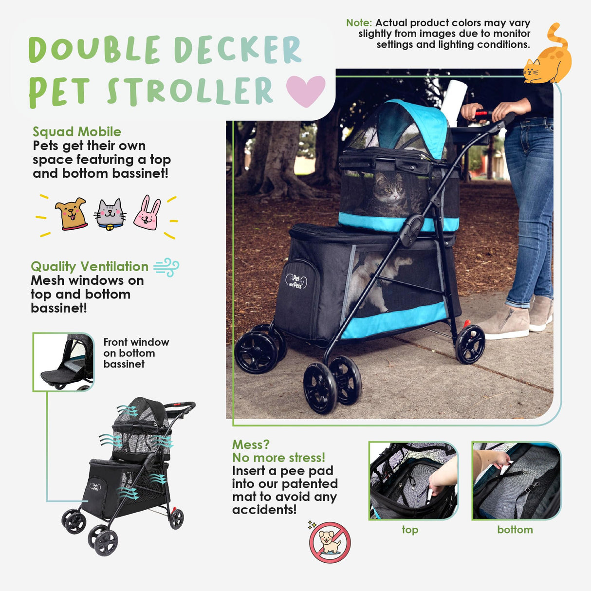 PETIQUE Pet & Pets Double Decker Pet Stroller, 11.53 Pound, Teal