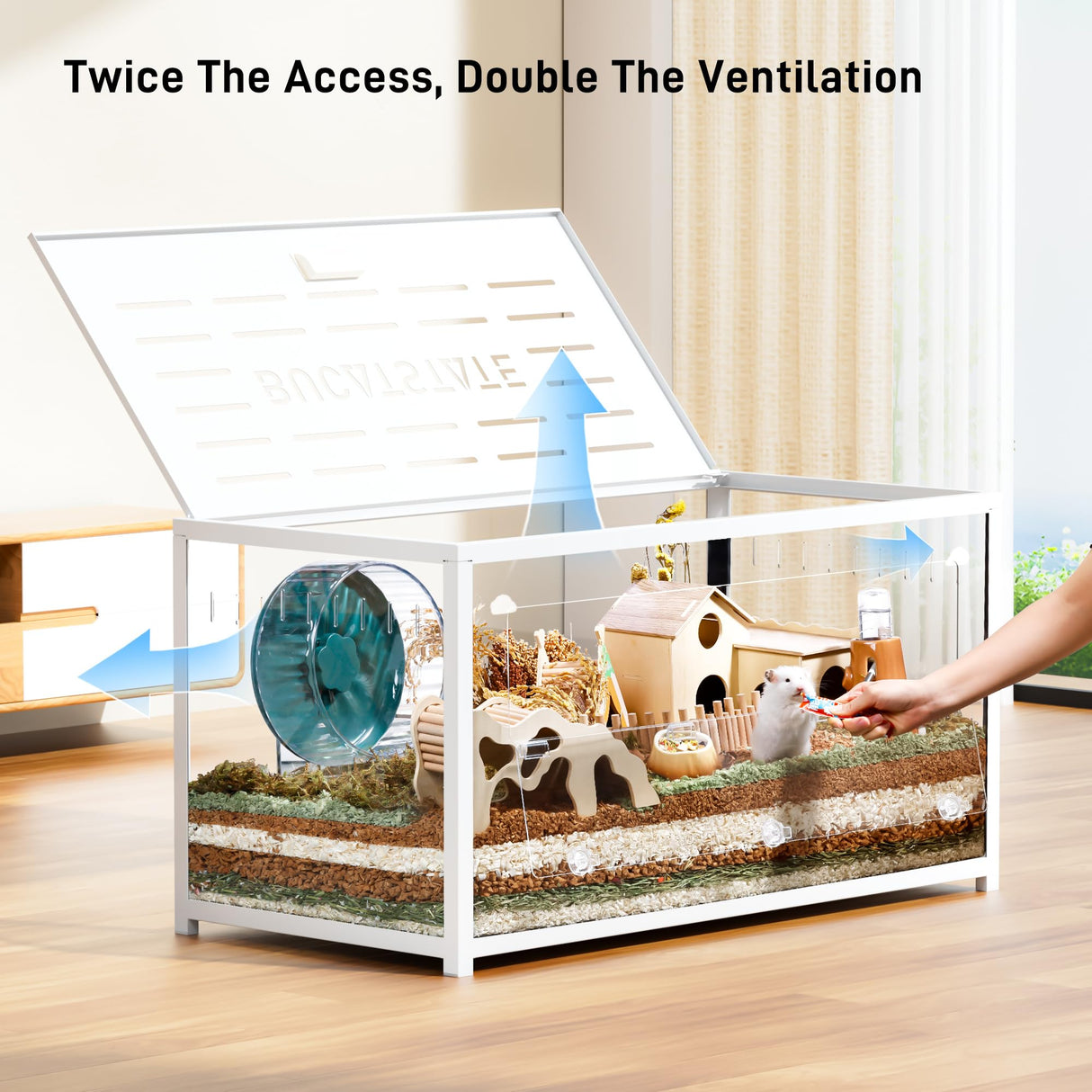 BUCATSTATE Hamster Cage Metal 2.0 - Large Hamster Enclosure Stackable with Top Access Easy Assemble 39.3L*19.7W*20.6H Inches Dwarf Syrian Hamster Tank for Gerbil, Mouse, Rat (774sq inch White)