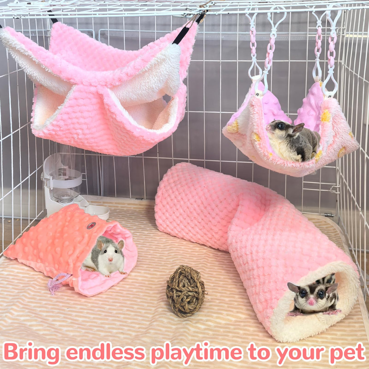 Hamiledyi Ferret Hammock 5 Pack Sugar Glider Climbing Ropes Toys Rat Hanging Tunnel Hammock Swing Squirrel Hideout Bed Cage Accessories for Mouse Hamster Chinchilla Small Animals