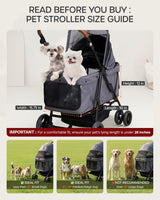 Dog Stroller for Large & Medium Dogs (20–132 lbs), Pet Stroller for 2 Small Dogs, Extra Large Heavy Duty, Foldable & Ventilated, Grey
