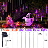 JMEXSUSS Orange and Purple Solar Halloween Lights Outdoor, 8 Tube 144 LEDs Solar Meteor Shower Rain Lights for Halloween Tree Yard Party Patio Christmas Decoration