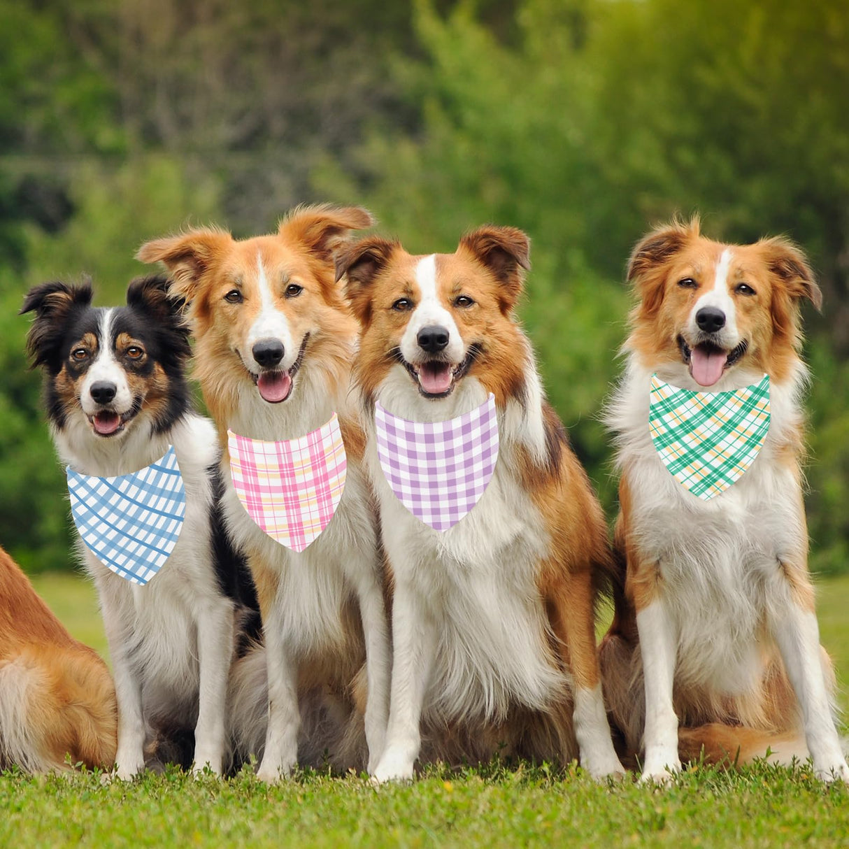 JarThenaAMCS 60Pcs Easter Spring Dog Bandana Pastel Plaid Triangle Pet Scarf Adjustable Puppy Neckerchief Colorful Dog Bib for Summer Medium Large Cat Costume Accessories