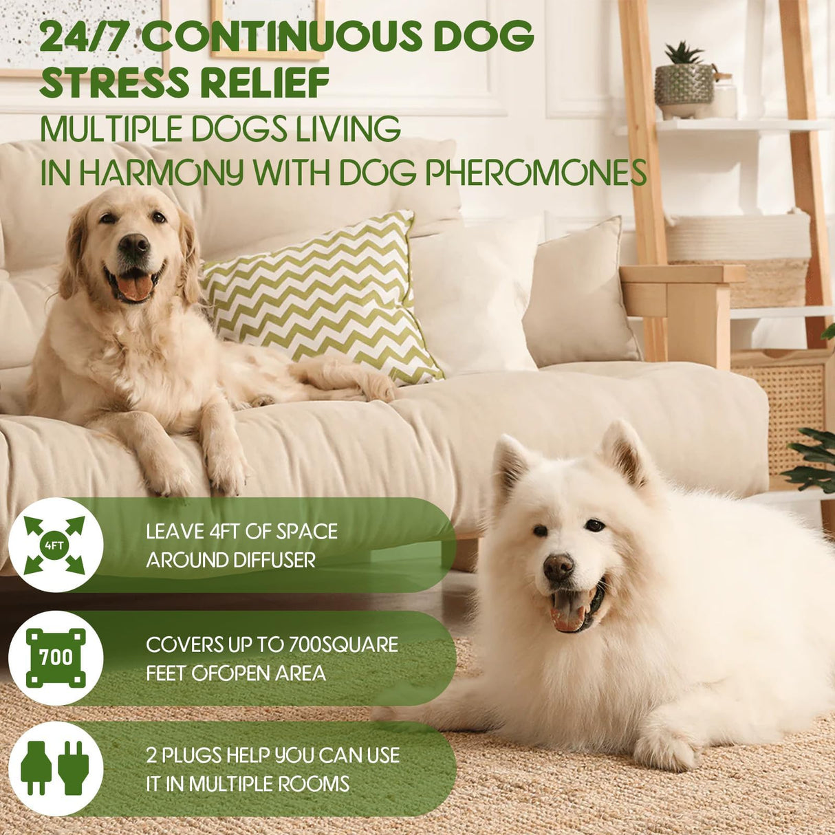 80S Dog Calming Diffuser, 6-in-1Dog Pheromones Calming Diffuser - for Stress, Destructive Behavior, Pee Accidents, Separation Anxiety, Barking, Aggression & Chewing - Help Train Dogs to Pee