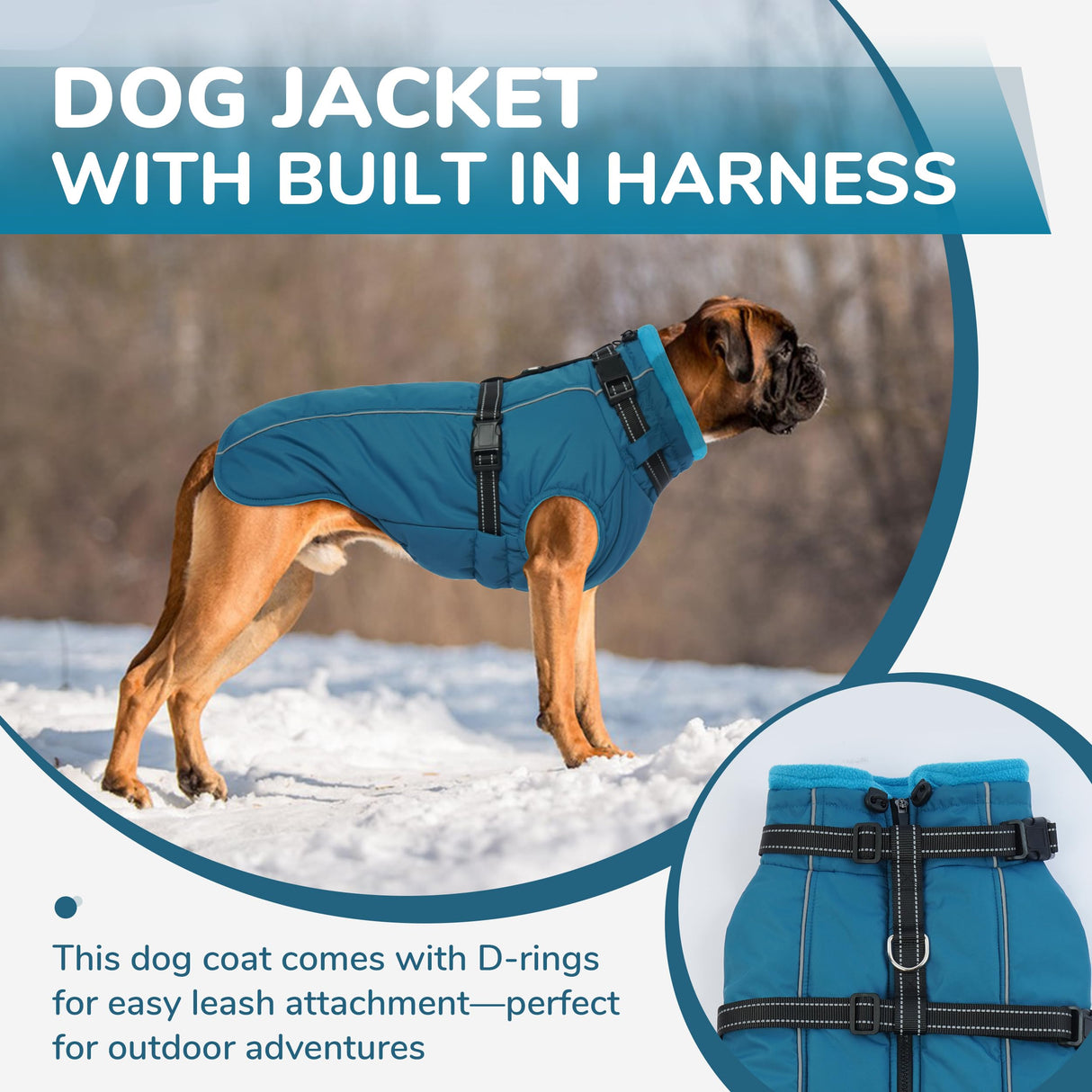 PUMYPOREITY Snow Jacket for Large Dogs Waterproof, Warm Dog Winter Coat with Harness Built in, Fleece Jacket with Back Zipper, Cold Weather Coats for Outdoor, Windproof Pet Snowsuit, Blue, 3XL