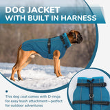 PUMYPOREITY Snow Jacket for Large Dogs Waterproof, Warm Dog Winter Coat with Harness Built in, Fleece Jacket with Back Zipper, Cold Weather Coats for Outdoor, Windproof Pet Snowsuit, Blue, 3XL