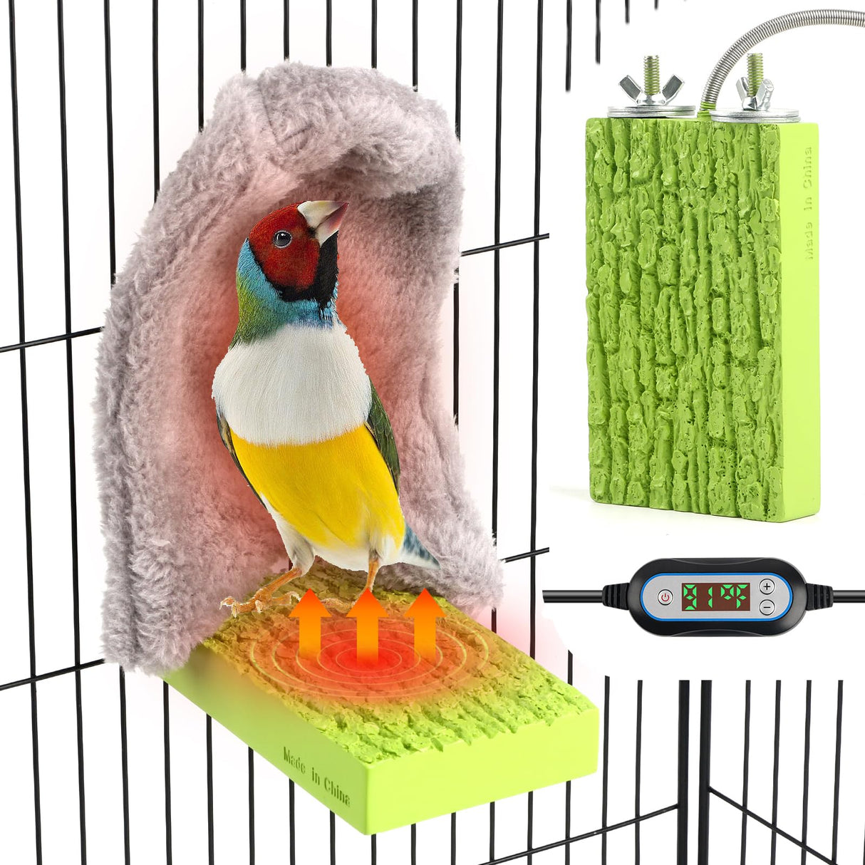 Bird Heater for Cage,Temperature-Adjustable Warm Bird Perch with Small Nest,12V 5W 91°F-118°F Range Warmer Perch Stand for Parrots,Cockatiels,Parakeets and Small Birds