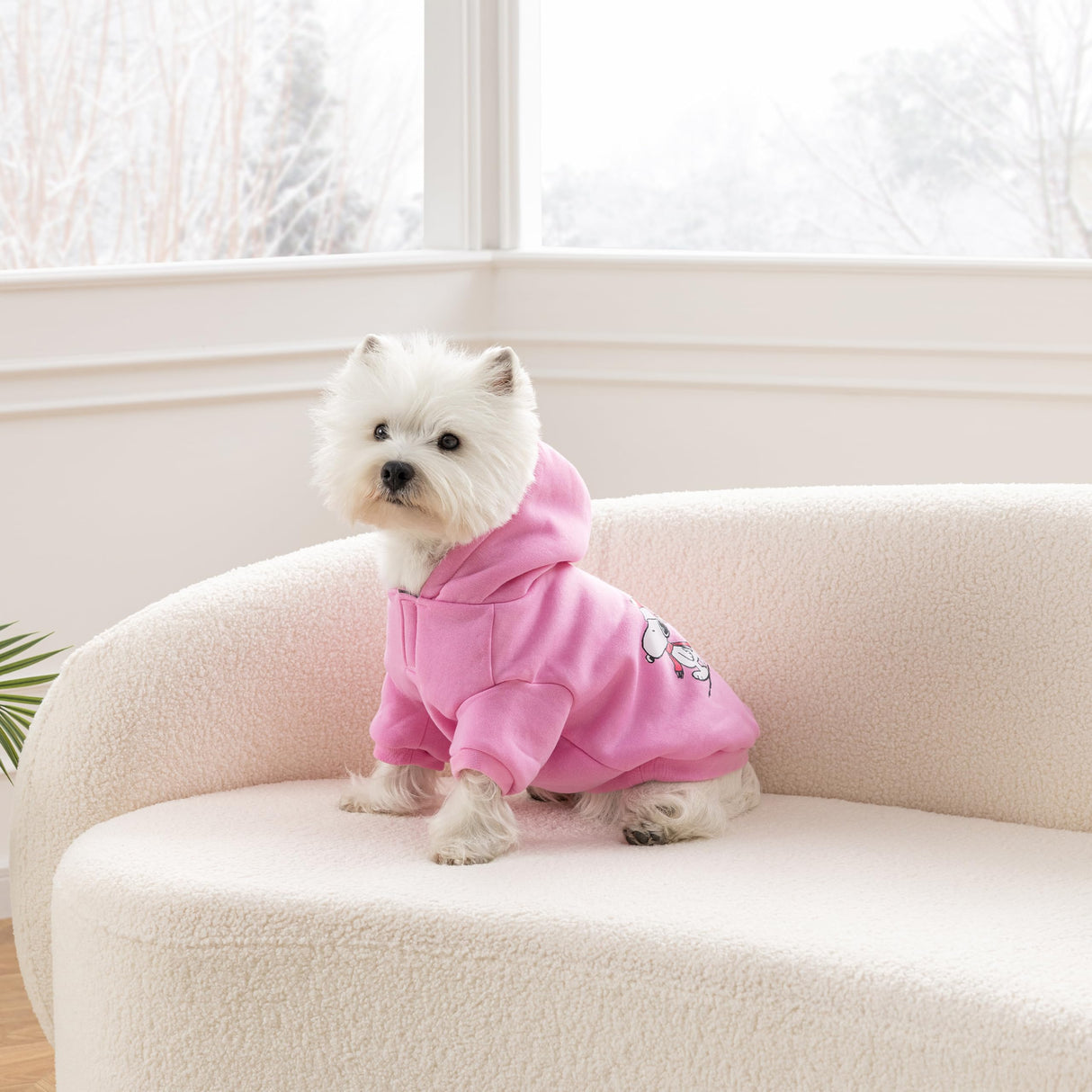 Berkshire Peanuts® Dog Hoodie, Pet Sweater with Leash Hole & Elastic Sleeve, Snug Fit for Puppies, Kittens, and Small Dogs, Small, Snoopy Woodstock Pink Scarf