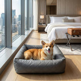 Microfiber Leather Dog Car Seat for Small & Medium Dogs, Waterproof Pet Car Seat with Washable Pee Pad, Scratch & Fur Resistant, Foldable Dog Bed for Home & Travel, Non-Slip Design, Matte Gray