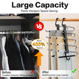 Pants Hangers Space Saving - 2 Pack Closet Organizer and Storage Jean Hangers, Stainless Steel Anti-Slip Clothes Hanger Scarf Holder for Pants Jeans Leggings Trousers Pant Rack, Black