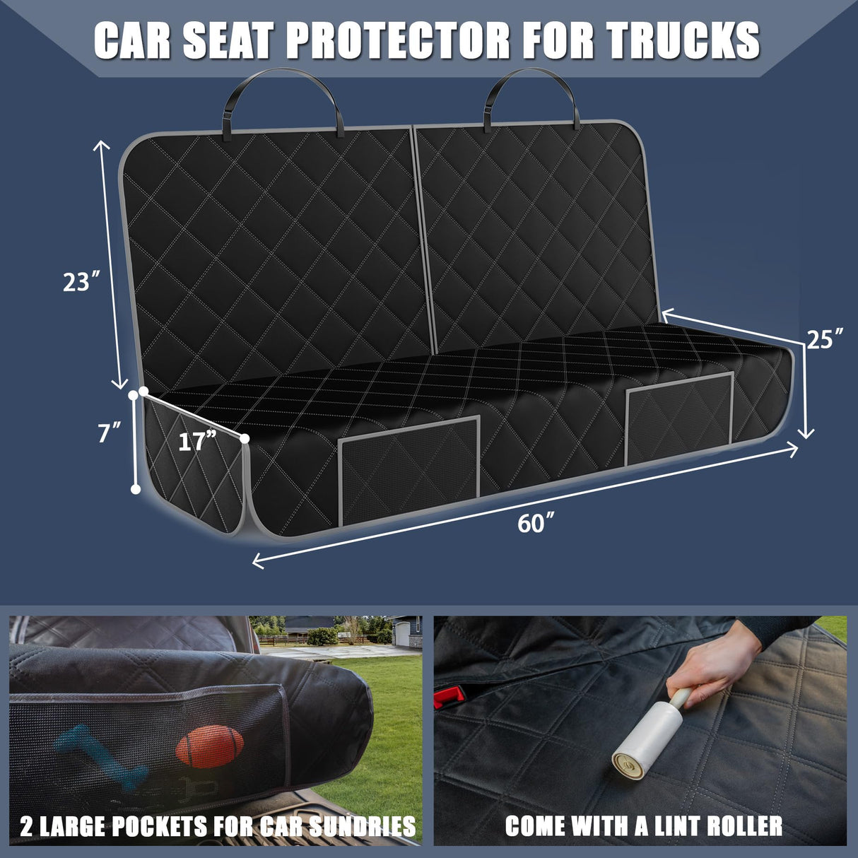 ZQ Trucks Dog Car Back Seat Cover for Ram1500/F150/GMC Sierra/Tacoma/Chevrolet Silverado, Access for Middle Seatbelt, Waterproof Bench Seat Protector for Pickups Nonslip Rear Dog Cover