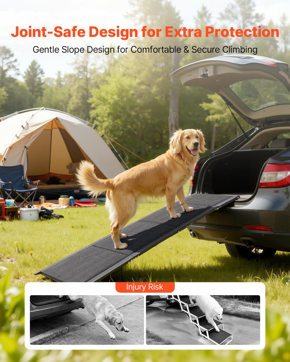 VEVOR Dog Ramp for Cars, 63" L x 17" W, Folding Pet Ramps for Medium & Large Dogs up to 250lbs, Pet Stair Ramp with Non-Slip Oxford Fabric Surface, Portable Outdoor Dog Car Ramps for SUV & Truck