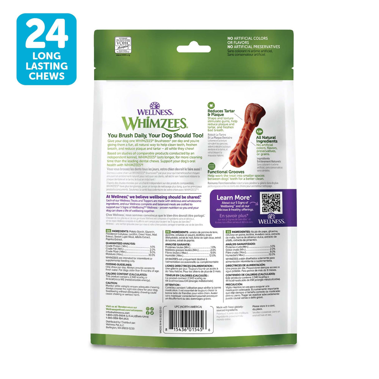 Whimzees Wellness Brushzees Dog Dental Treats, Small Size Stick, (24 Count)