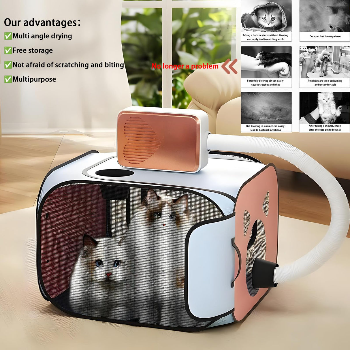 Yehenarn Pet Dryer with Pet Dryer Box 108L and Pad, Hands-Free, Ventilation and Circulation, Anti Hair Flying, Foldable Low Noise ldeal for Drying Cat and Dog Hair