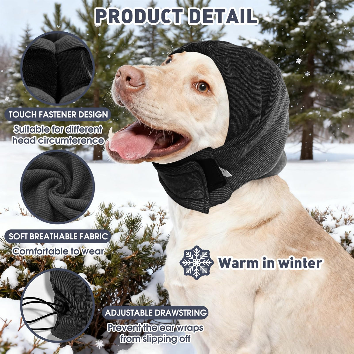Pacify Dog Calming Hoodie, No Shake Ear Wraps for Dogs, Adjustable Dog Ear Muffs Head Wrap for Noise Reduction, Anxiety Relief, Grooming, Thunder, Hematoma (Black, M(Head Girth:14.6"-19.7"))