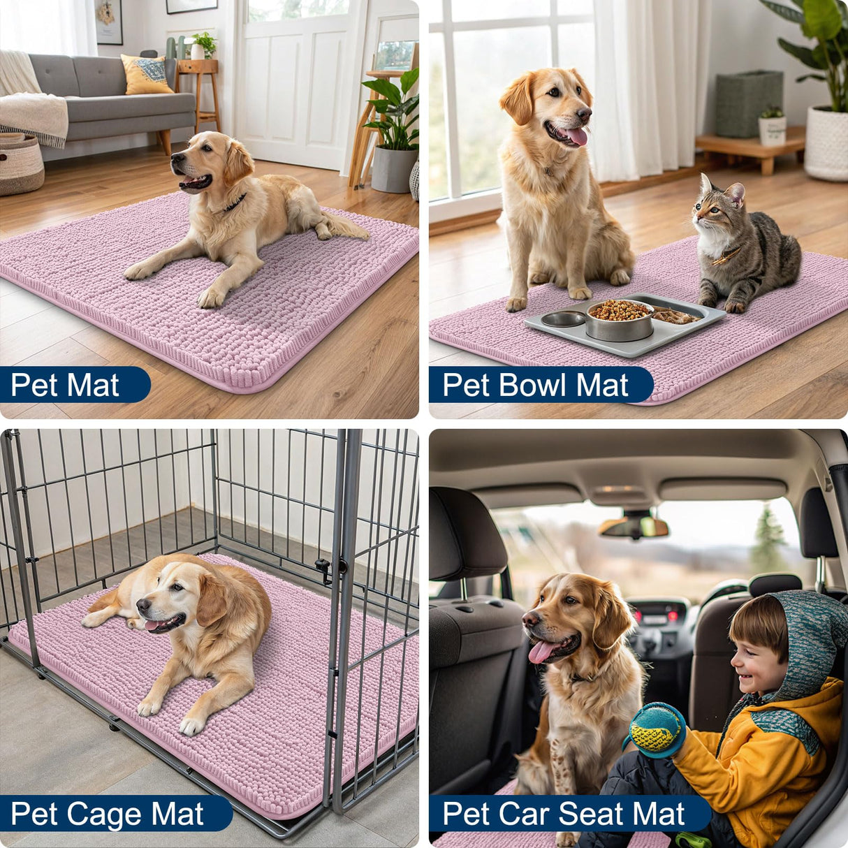 Smiry Dog Door Mat for Muddy Paws 47x24, Absorbs Moisture and Dirt Doormat, Non-Slip Washable Quick Dry Chenille Front Door Mat Indoor Entrance, Entryway Carpet for Inside Floor, Dusty Rose