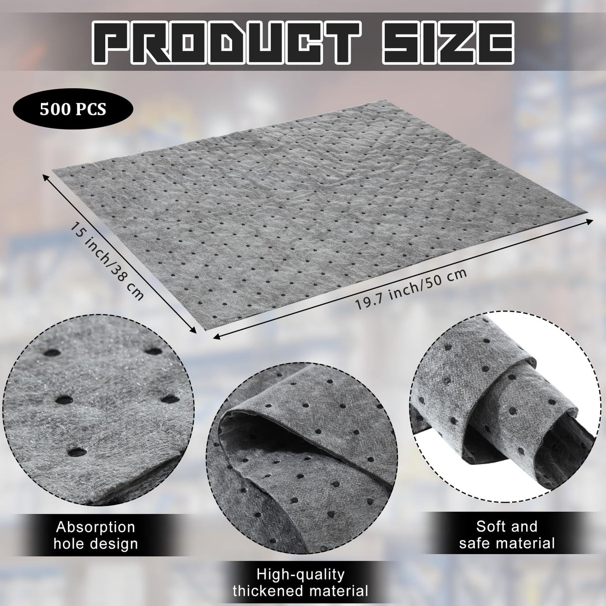 Hoolerry Oil Absorbent Pads Weight Dimpled Pad Garage Accessories Water Absorbent Mat Oil Spill Mat for Absorbing Protecting Home Garage Basement(15 x 19.7 Inch,Gray,200 Pcs)