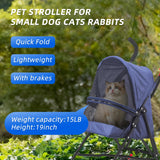 COOLCRAB Pet Stroller Oxford Cloth Foldable Dog Strollers for Small Dogs and Cats Suitable for All Road Surfaces Wide-View Panoramic Window 4 Wheels with Brakes Portable Design, Easy to Store (Blue)
