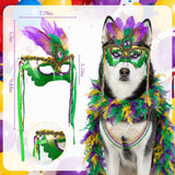 LEIFIDE 5 Pcs Mardi Gras Dog Costume Mardi Gras Pet Mask with Collar Carnival Masquerade Pet Accessories Set Golden Green Purple Puppy Dress up Feather Boa for Medium Large Dogs Outfit Decor