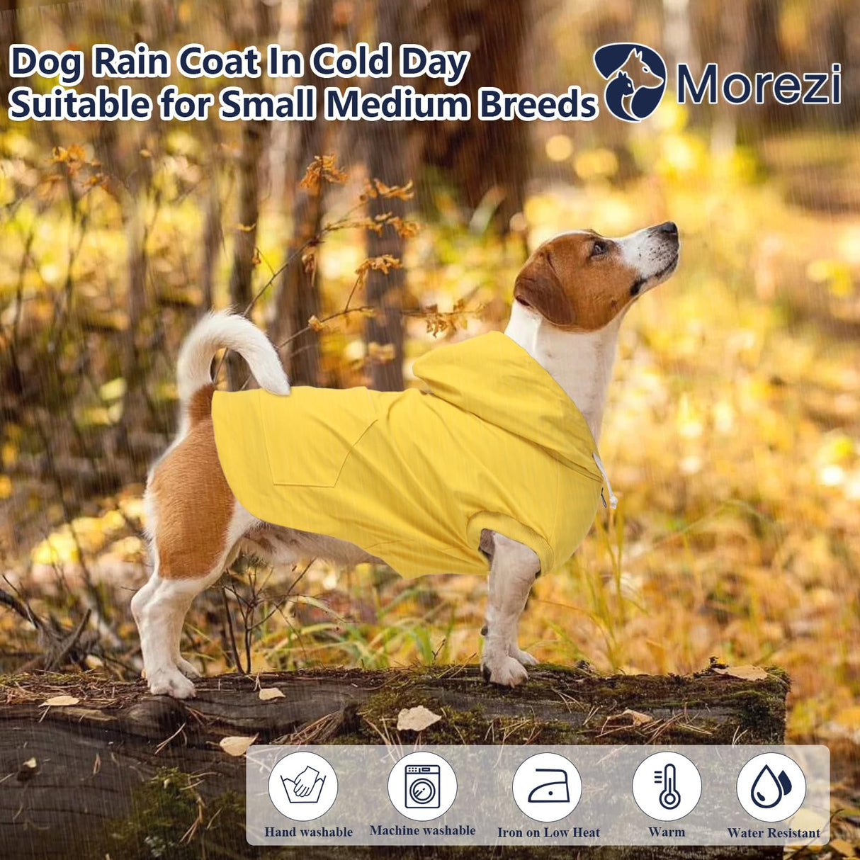 Dog Raincoat rain Jacket Dogs Waterproof fit for Small Medium Breeds Zipper Closure Pocket Storage in Cold Day - Yellow - S