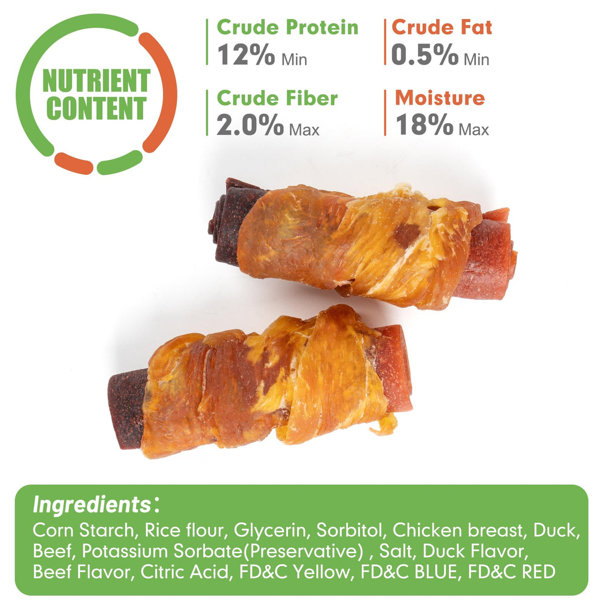 MON2SUN Rawhide Free Dog Treats, 3 Inch Triple Flavor Chicken Wrapped Duck and Beef Rolls for Small Dogs, Healthy Snacks, 21.16oz