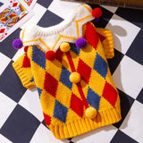 FLAdorepet Dog Circus Clown Costume with Joker Hat,Dog Cat Halloween Mardi Gras Outfit Party Jester Costumes Cosplay Apparel,Winter Pet Knitted Sweaters Clothes for Small Medium Dogs Cats,X-Large