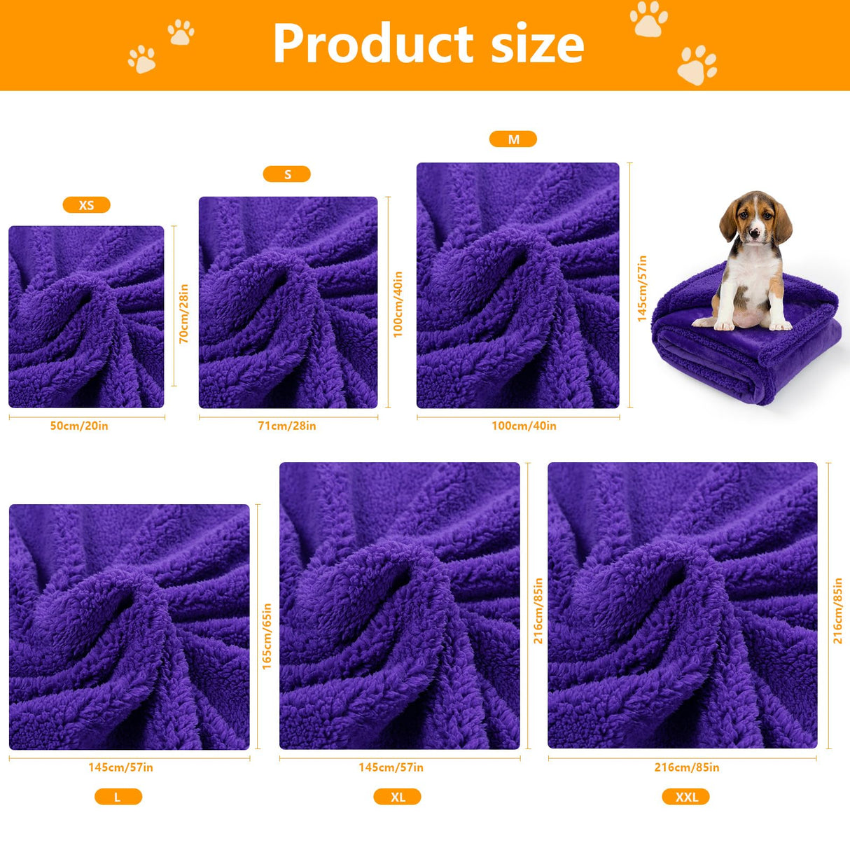 Waterproof Purple Dog Blanket for Couches Beds Covers Reversible Calming Pet Blankets for Large Dogs Puppy Cats Leakproof Sofa Couch Washable Cover Cat Fluffy Fleece Pet Cover for Warm-XL-85x57in