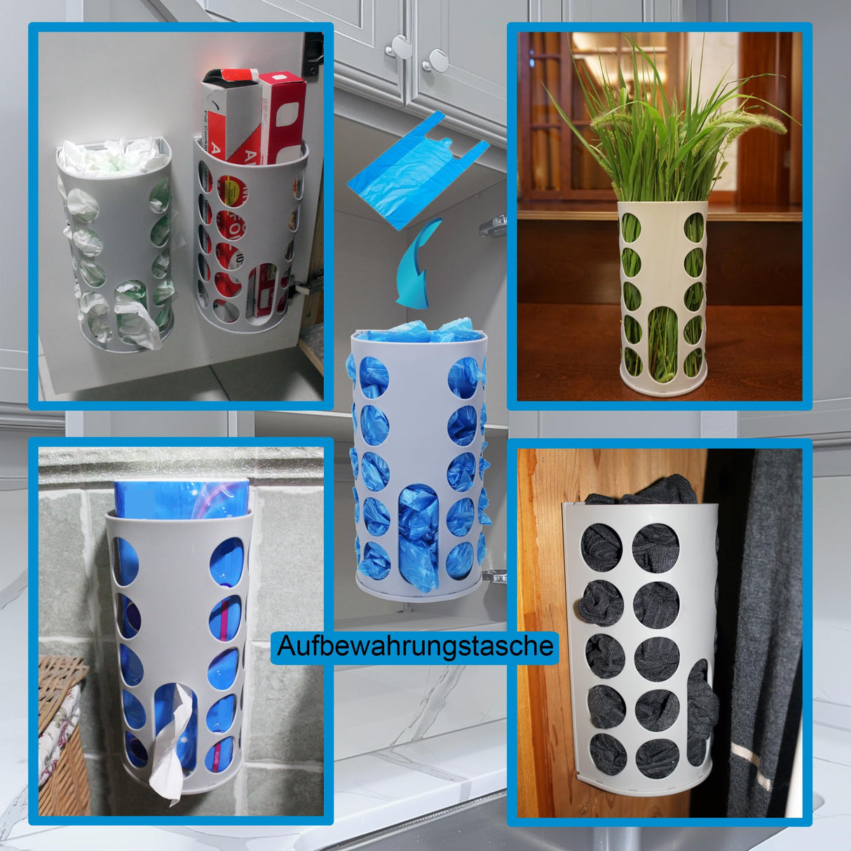 Wall-Mounted Plastic Bag Holder (2 Pack) - Multi-Use Kitchen Organizer for Grocery Bags, Socks & Underwear | Space-Saving Design with Adhesive & Screws