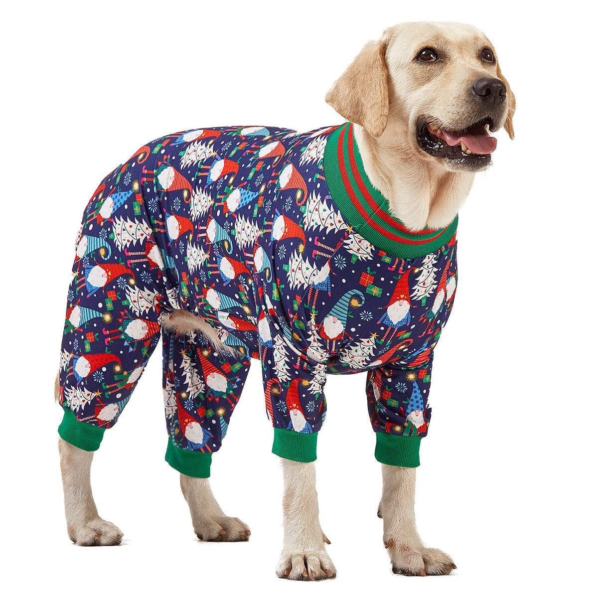 LovinPet Large Dog Christmas Pajamas - Christmas Outfit Xmas Holiday Costume for Dogs, Lightweight Pullover, A Gnome to FA La Navy Prints Large Dog PJ's Pitbull Clothes, L